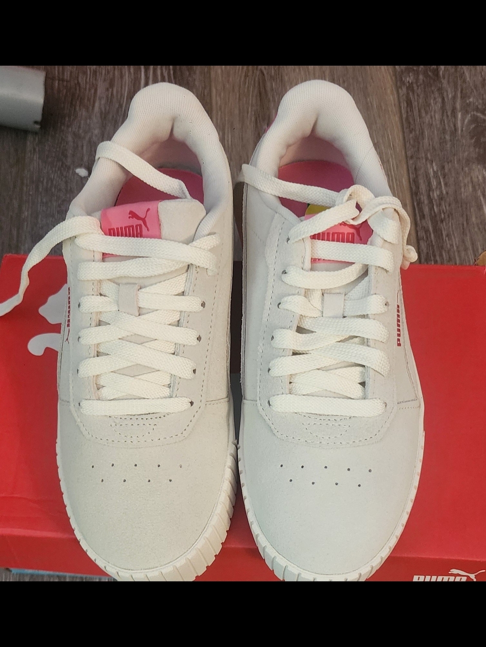 Puma Women's White Sneakers with Pink Accents